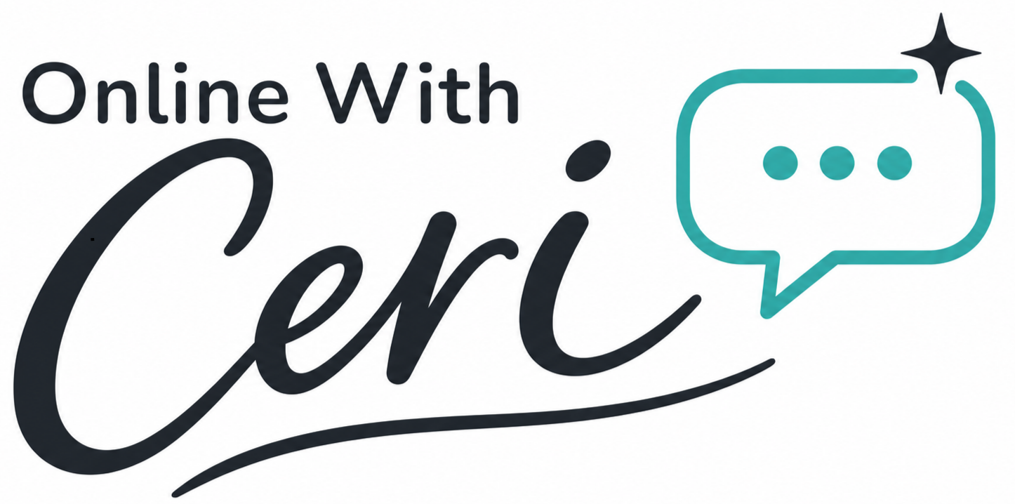 logo - Online with Ceri plus teal speech bubble